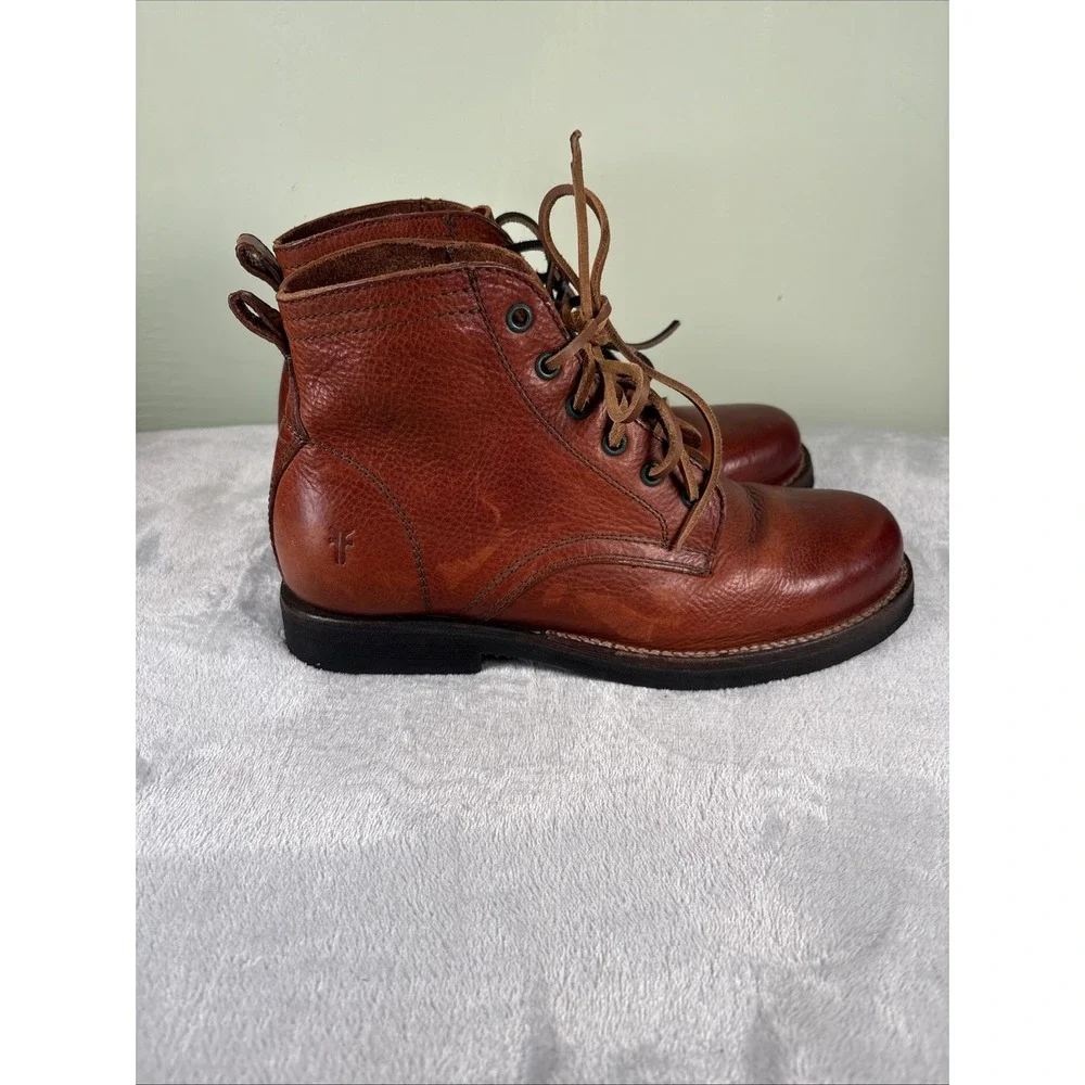 Frye Roland Boots Mens Size 8 Redwood Leather Combat Workwear Lace Up